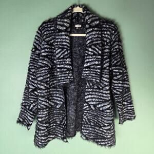 Sioni Womens Medium Open Front Sweater Long Sleeve Navy Striped Multicolor Black